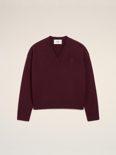 BURGUNDY WOOL AMI DE COEUR V NECK SWEATER