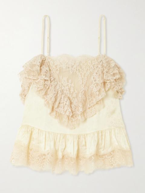 Ethel Ruffled Lace And Satin-jacquard Camisole