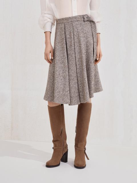 Flecked virgin wool and silk chevron kilt skirt with monili