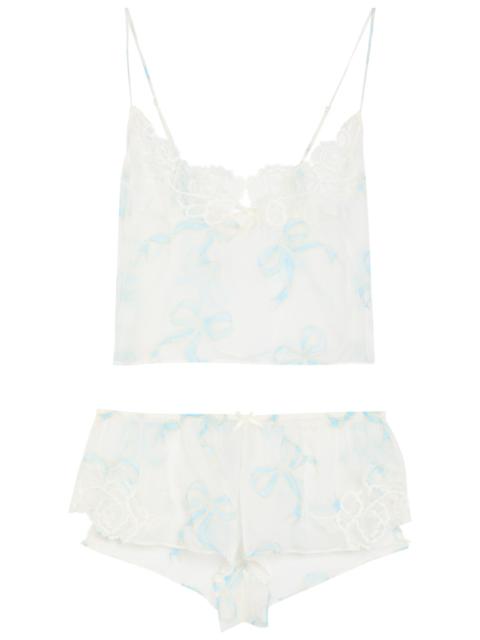 Skims Romance Sheer Bow-print Silk Pyjama set