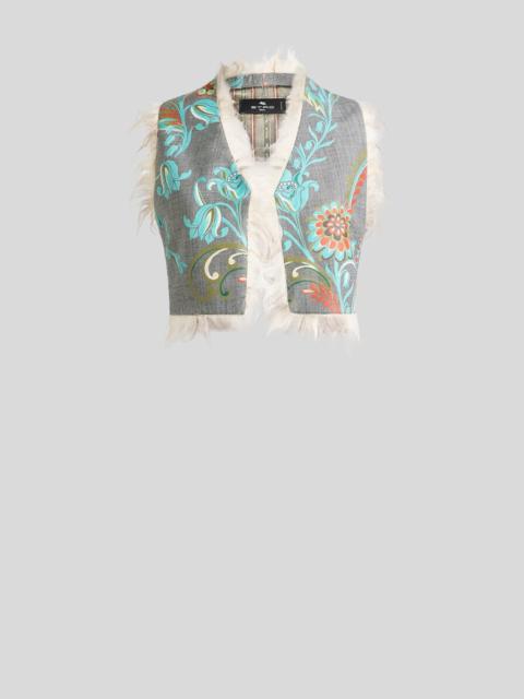 CROPPED WOOL-BLEND WAISTCOAT WITH DAFFODIL PRINT