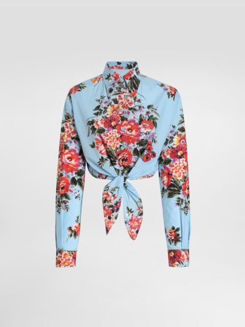 Flower bouquet-print cotton shirt