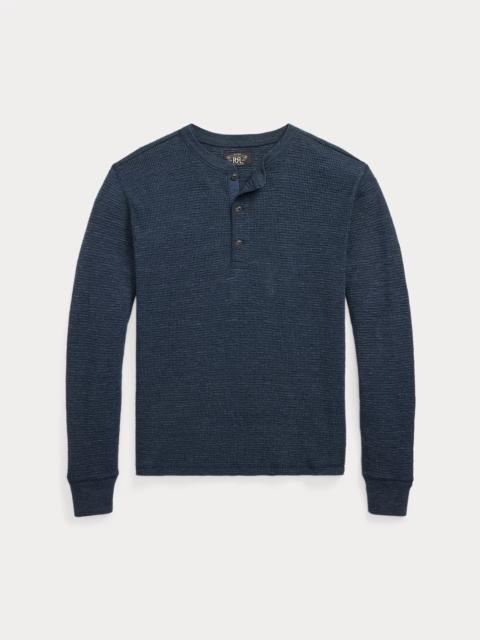 Garment-Dyed Waffle-Knit Henley Shirt