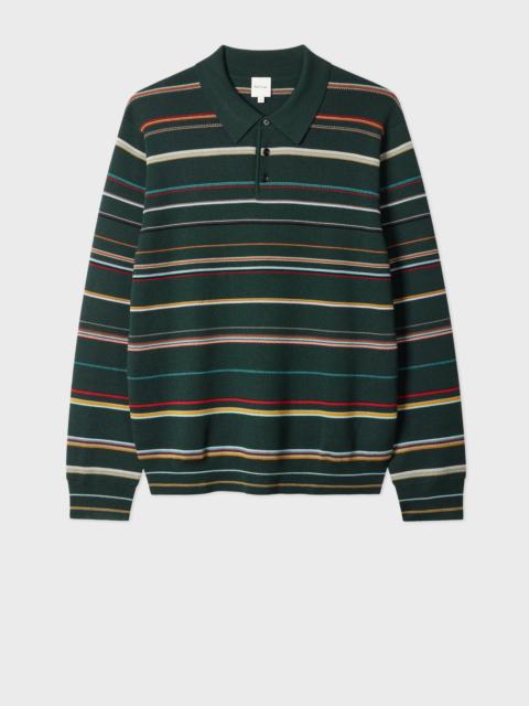 Dark Green 'Signature Stripe' Merino Wool Polo Shirt