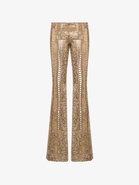 Gold Leather Pants with Python Print and Cut-Out Details