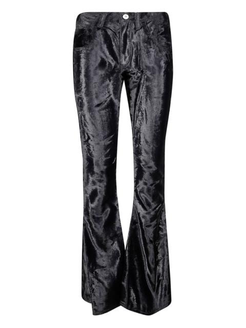 velvet-finish trousers