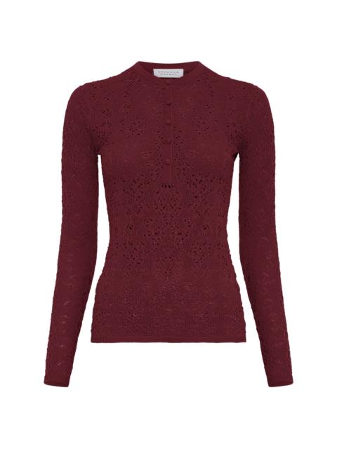 Gaviran Lace Knit Henley in Bordeaux Merino Wool
