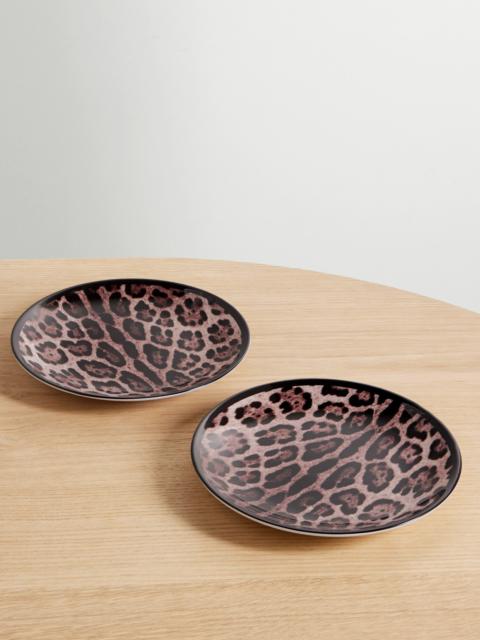 Set Of Two Leopard-print Porcelain Plates
