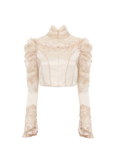 CROPPED FITTED JACKET IN SILK DUCHESS SATIN & LACE
