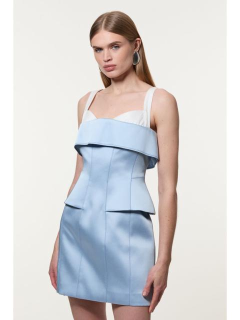 Structured Viscose Satin Stitch Detail Tailored Peplum Mini Dress