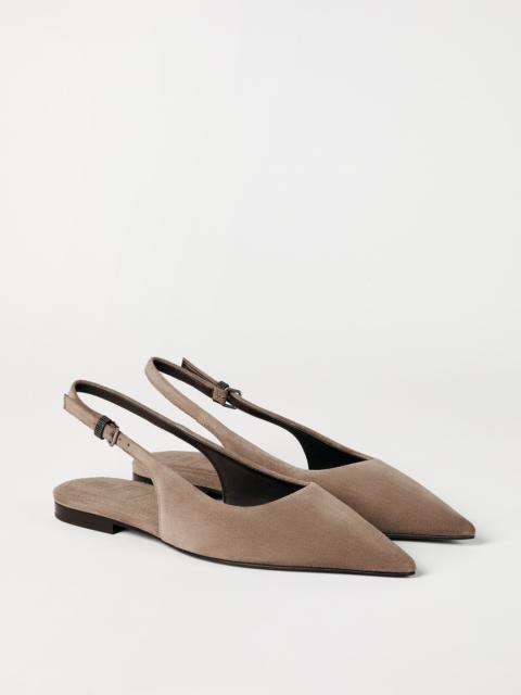 Suede slingback flats with shiny detail