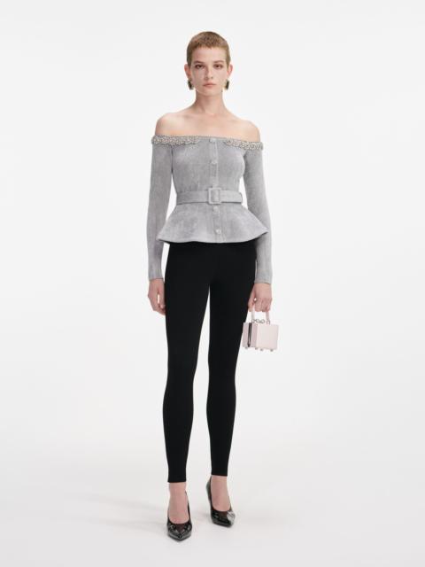 Grey Chenille Knit Crystal Trim Top
