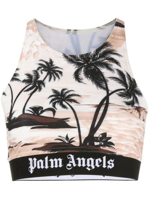 PALM ANGELS WOMEN Hawaiian Dream Logo Sport Top Beige/Black