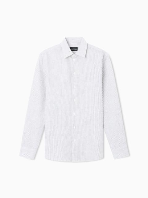 STRIPED LINEN-BLEND CANVAS SHIRT
