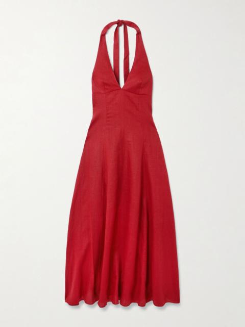 Marais linen halterneck midi dress Red