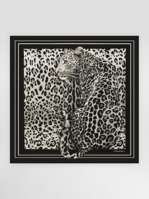 Leopard-print silk twill foulard (90x90)