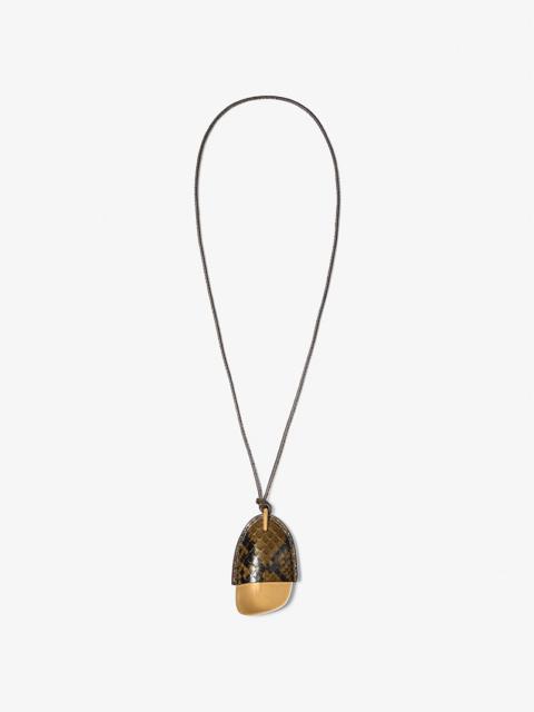 Brushed Brass and Snake Embossed Leather Wrapped Pendant Necklace