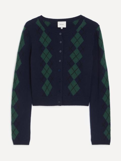 Clara Navy Argyle Cashmere Cardigan