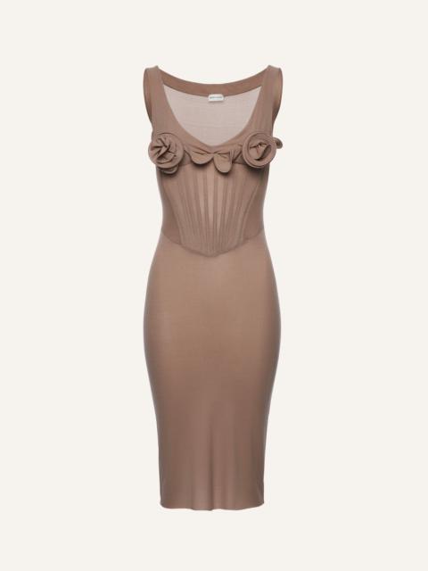 Flower bustier midi dress in beige
