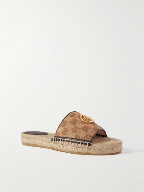 Pilar leather-trimmed embellished logo-detailed canvas espadrille slides