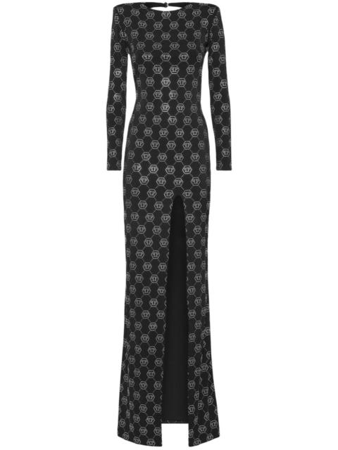 monogram-embellished long dress