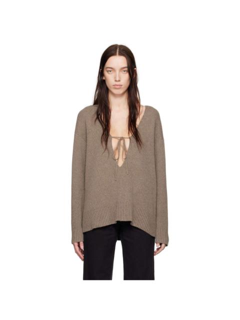 Taupe Cashmere V-Neck Sweater