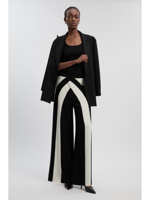 Compact Stretch Colour Block Tailored Wide Leg Trouser