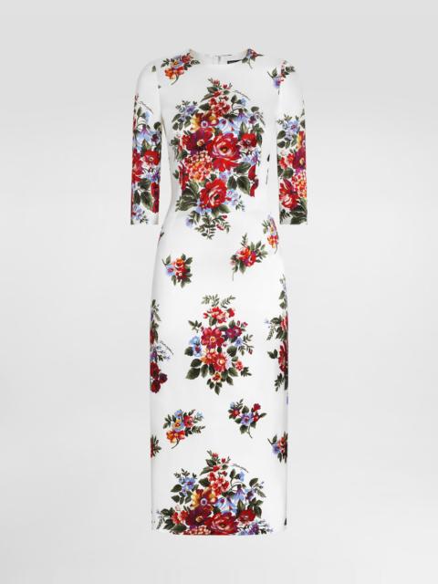 Flower bouquet-print satin sheath dress
