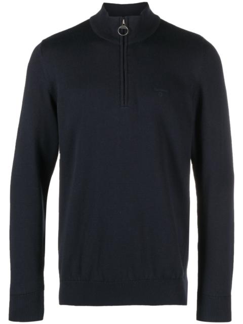 logo-embroidered half-zip jumper