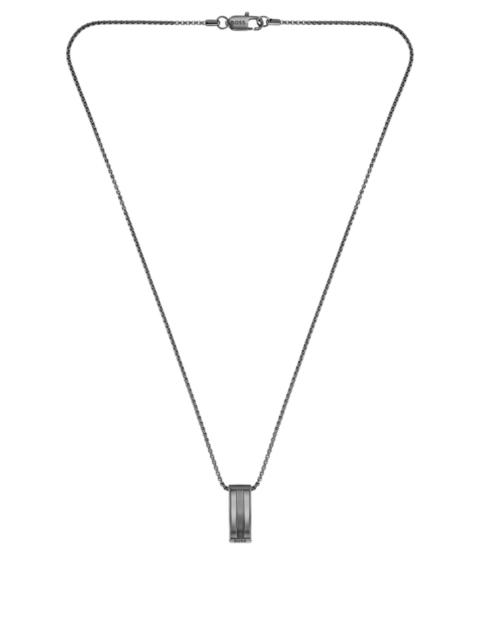 BLACK STAINLESS-STEEL NECKLACE WITH STRIPE-EFFECT PENDANT
