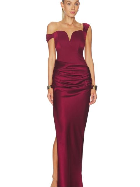 Off Shoulder Longline Sweetheart Drape Column Dress