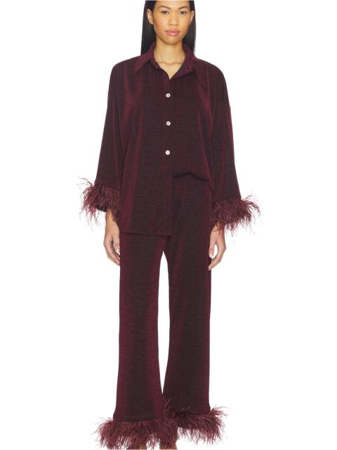 Cosmos Oversized Lurex Pajamas Set With Detachable Feathers