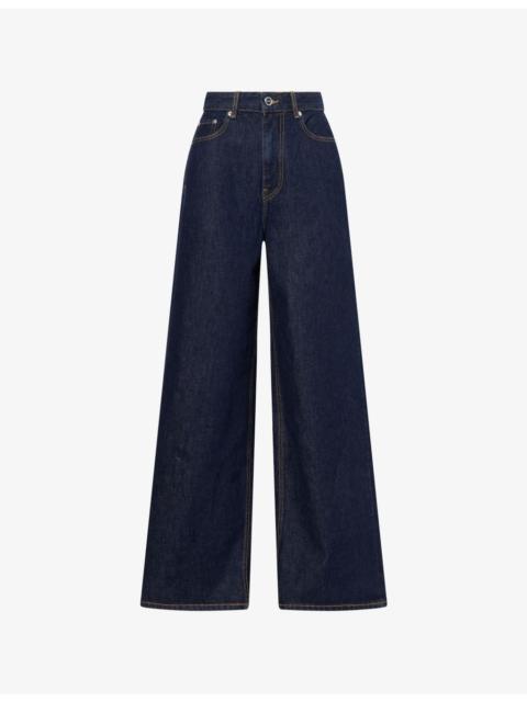Wide-Leg Contrast-Stitch Denim Jeans