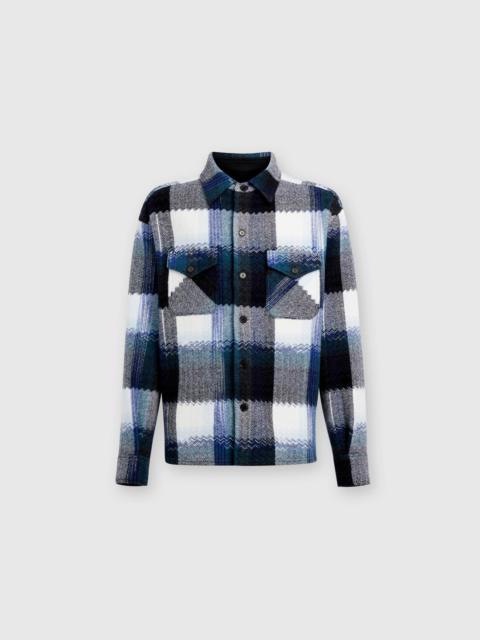 Check wool overshirt with zig zag
