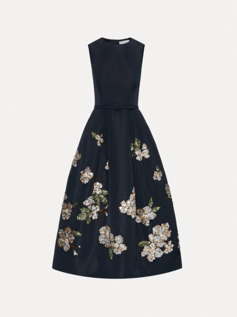 FLORAL SEQUIN EMBROIDERED FAILLE DRESS
