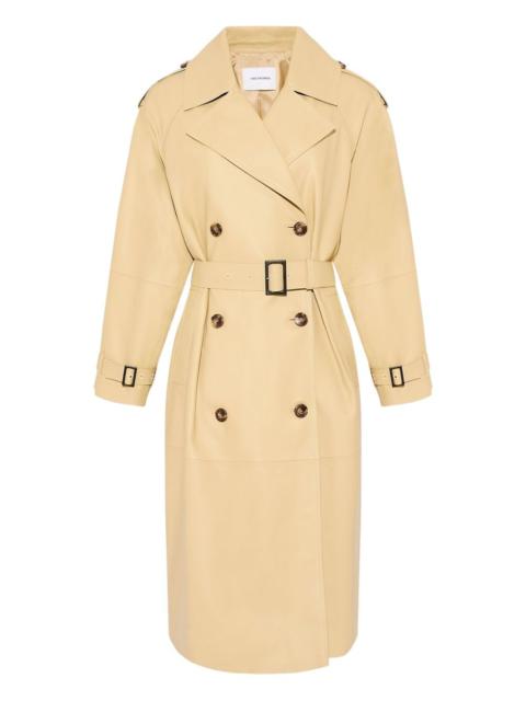 belted leather trench coat