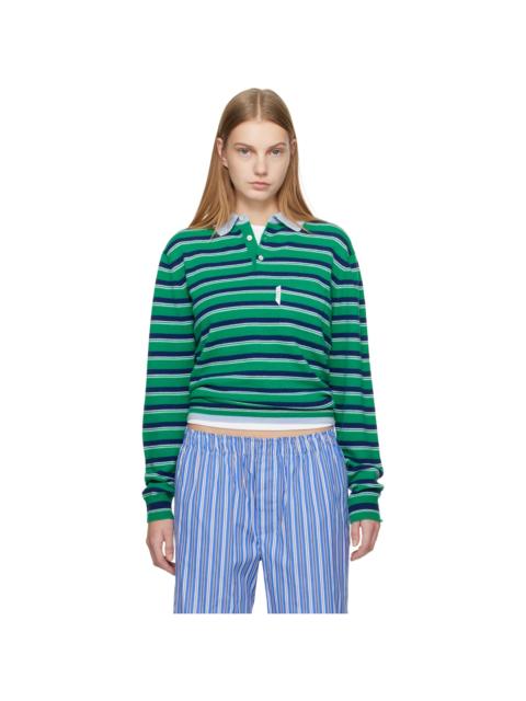 Green & Navy Knit Stripe Polo