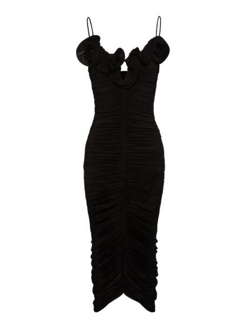 Ruffled Bodycon Midi Dress black