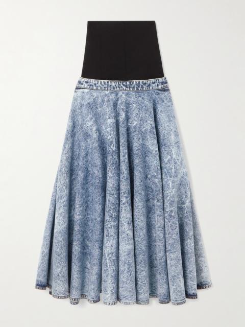 Stretch-knit And Pleated Denim Midi Skirt