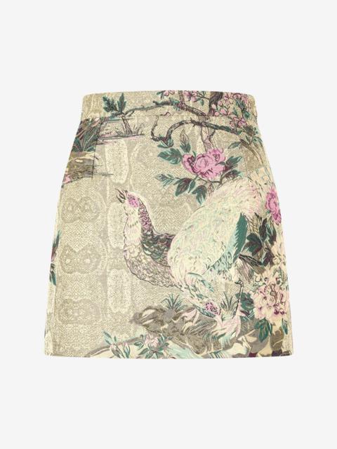 Mini Skirt with Floral and Pheasant Motif