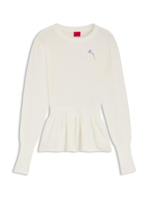 COTTON SWEATER WITH DETACHABLE FLORAL BROOCH