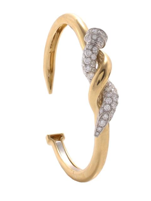 Diamond Two Tone Twisted Nail Cuff Bracelet