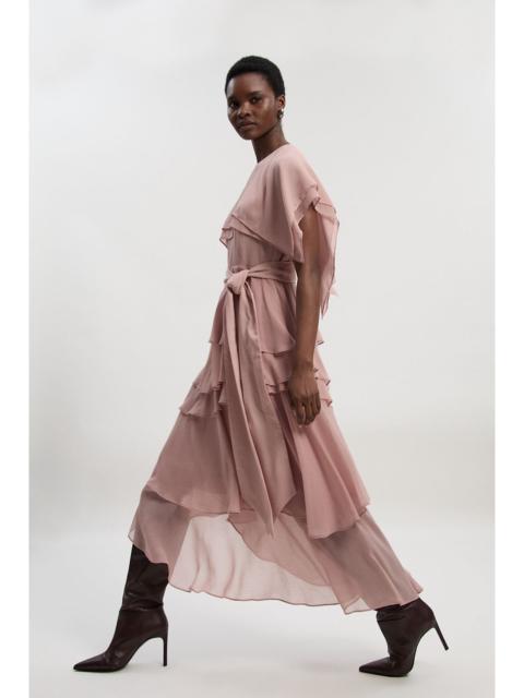 Ruffle detail chiffon woven maxi dress