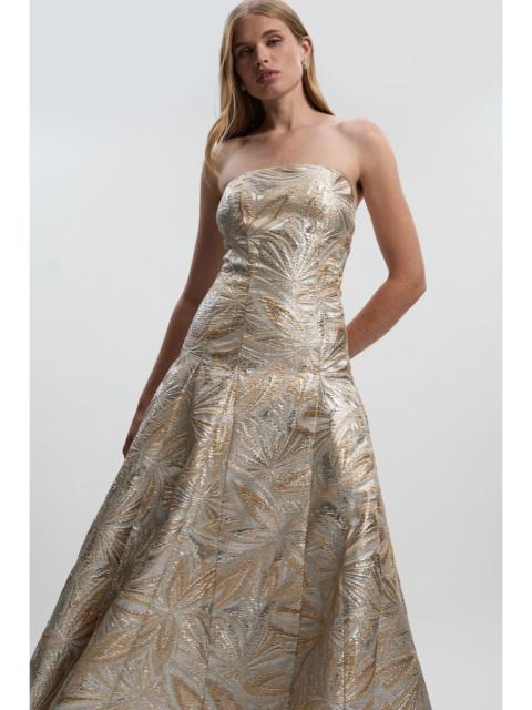 Jacquard Bandeau Full Skirted Midi Dress