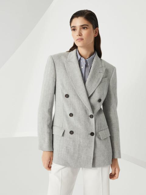 Linen sparkling canvas blazer with monili