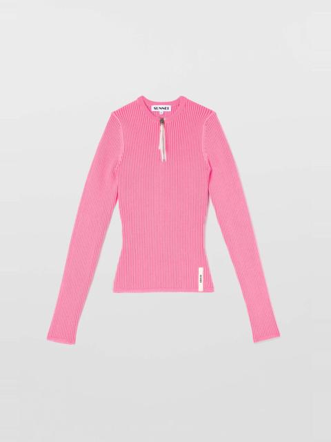 FITTED TOP W ZIP / electric pink