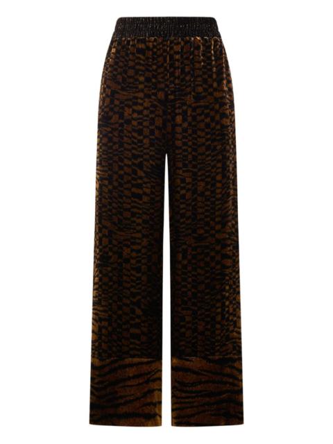 velvet geometric-pattern trousers