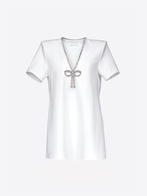 CRYSTAL BOW V-NECK T-SHIRT DRESS