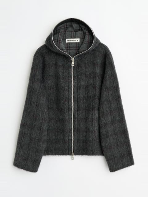 Full Zip Hood Fuzzed Plum Check Hairy Wool