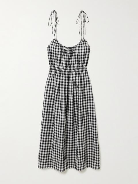 Leslie Tie-detailed Smocked Gingham Voile Midi Dress